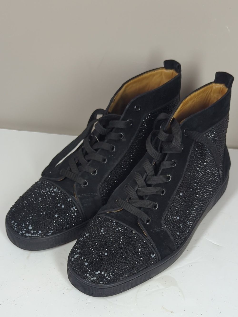 Christian Louboutin Louis Strass Black Crystal High Top Sneakers Size 45